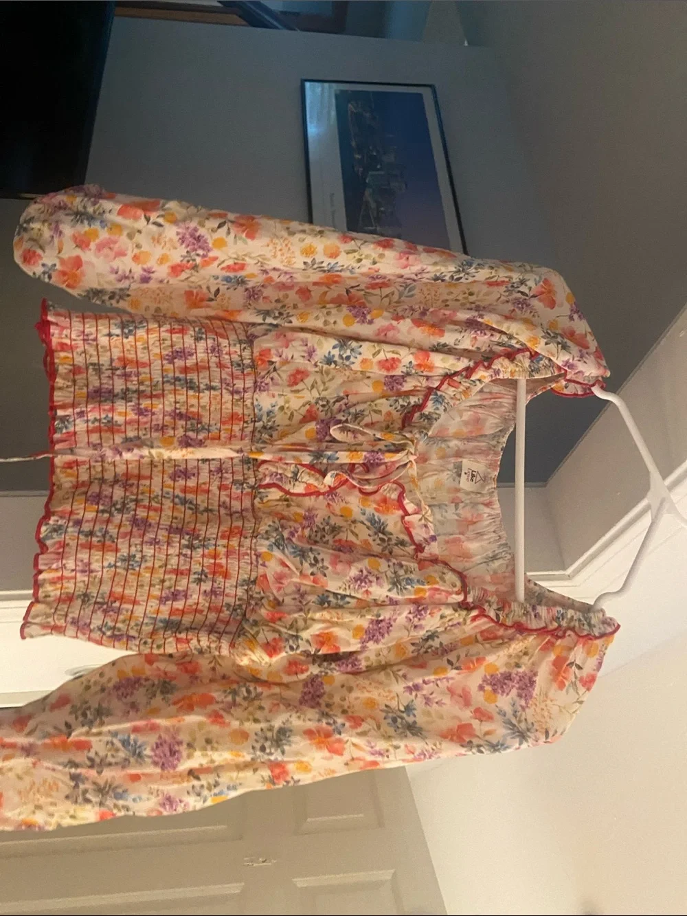 Floral Smocked Peasant Blouse - White Multi
